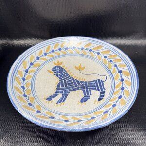 Vintage Hand Made Asian Foo Dog Dragon Animal 12inch Dish Bowl Crackled Glaze